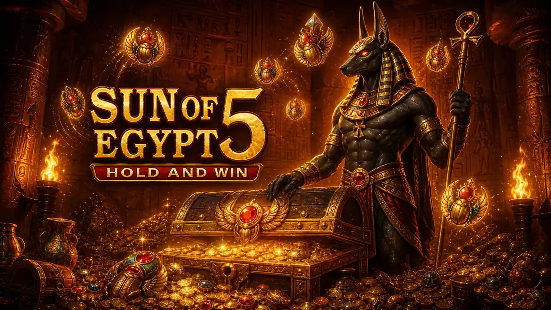 Sun of Egypt 3 Free Spins raundi — karta belgilari o'chirilgan, yuqori to'lovli belgilar faol