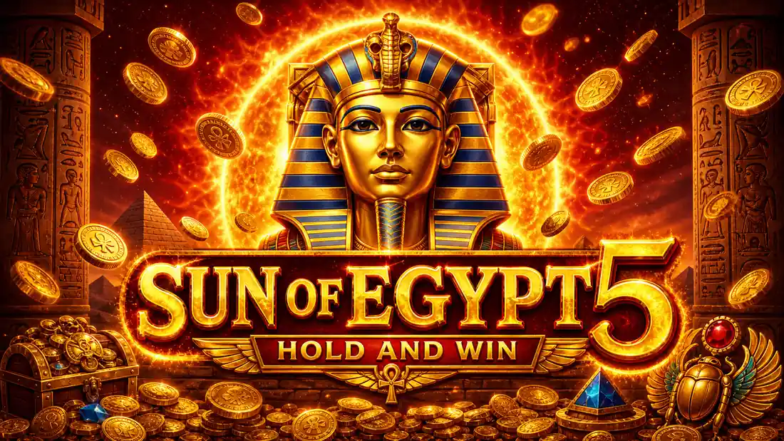 Sun of Egypt 5 demo rejimi — bepul o'yin ekrani, virtual balans ko'rsatilgan